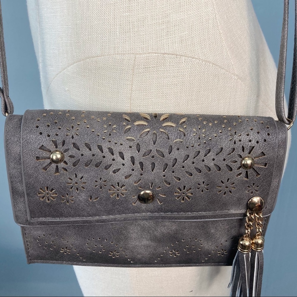 𝅺avenue 9 Mini Laser Cut Tassel Accent Crossbody - Picture 6 of 16